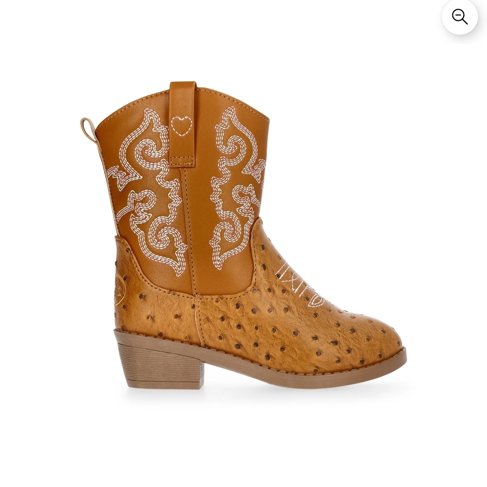 PAWZ Tan Embossed Western Cowgirl Boot with White Stitching